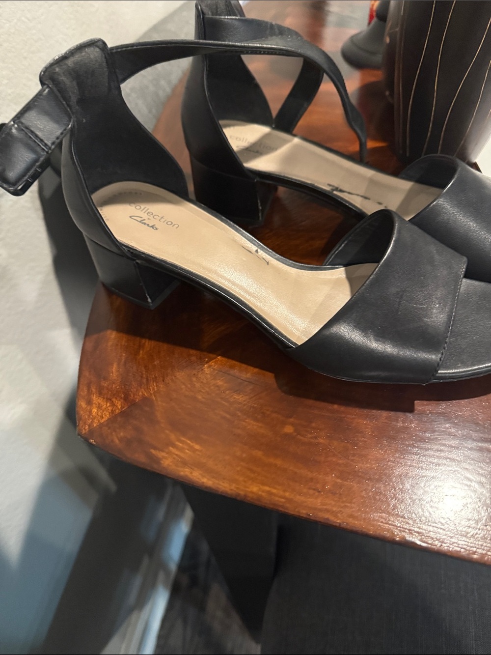 Clarks Black Open-Toe Heeled Sandals with Beige Insole